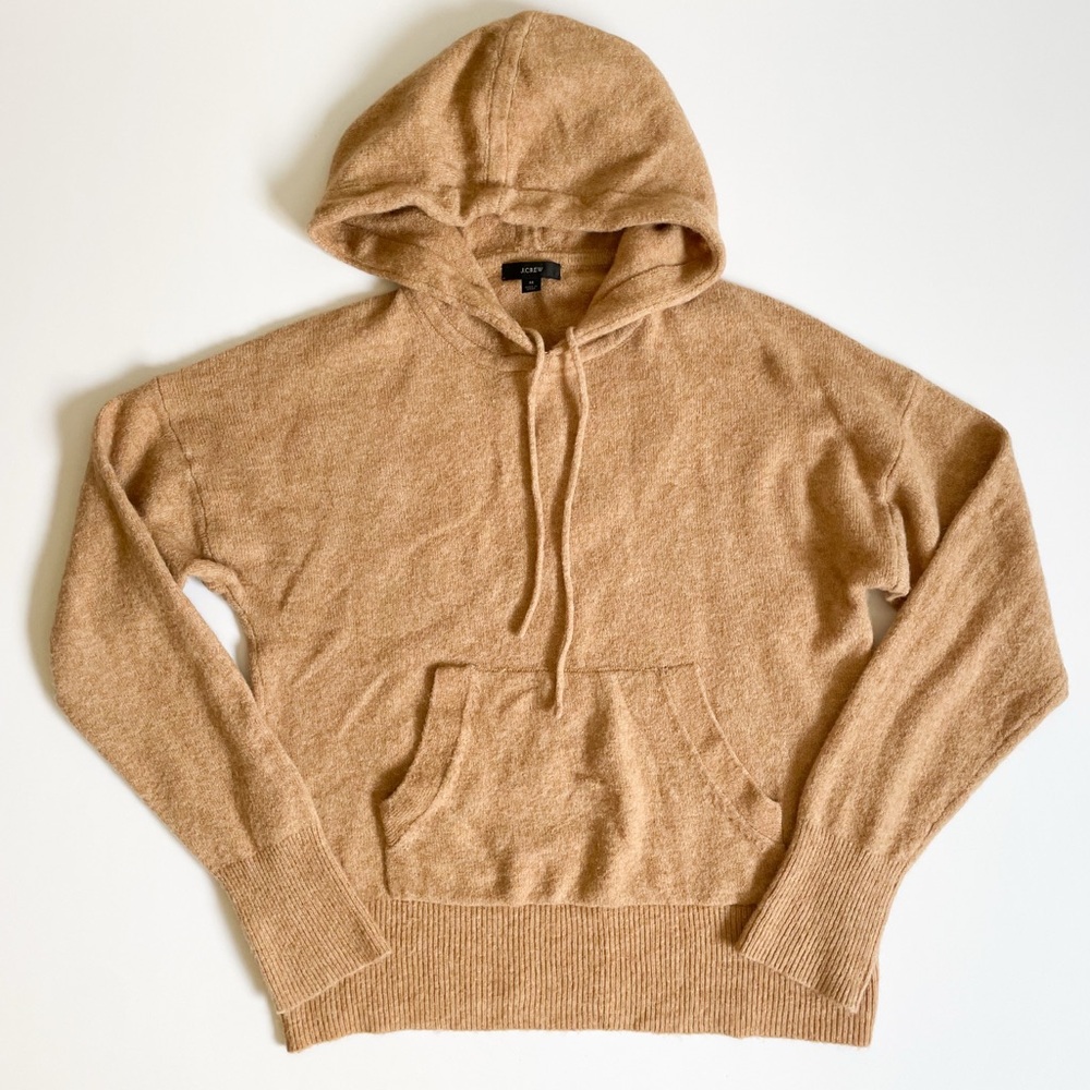J. Crew Women’s Soft Wool Alpaca Blend Oversized Sweater Hoodie in Camel Heather